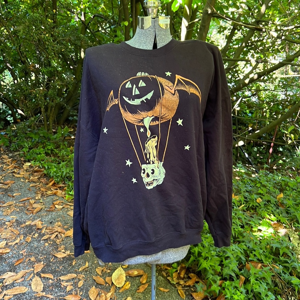 Pumpkin Halloween screen-printed plus-size sweatshirt